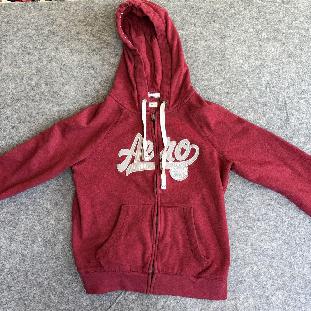 Aeropostale Hoodie Juniors Med Red Zip Up Fleece Aero 1987 Graphic Y2K‎